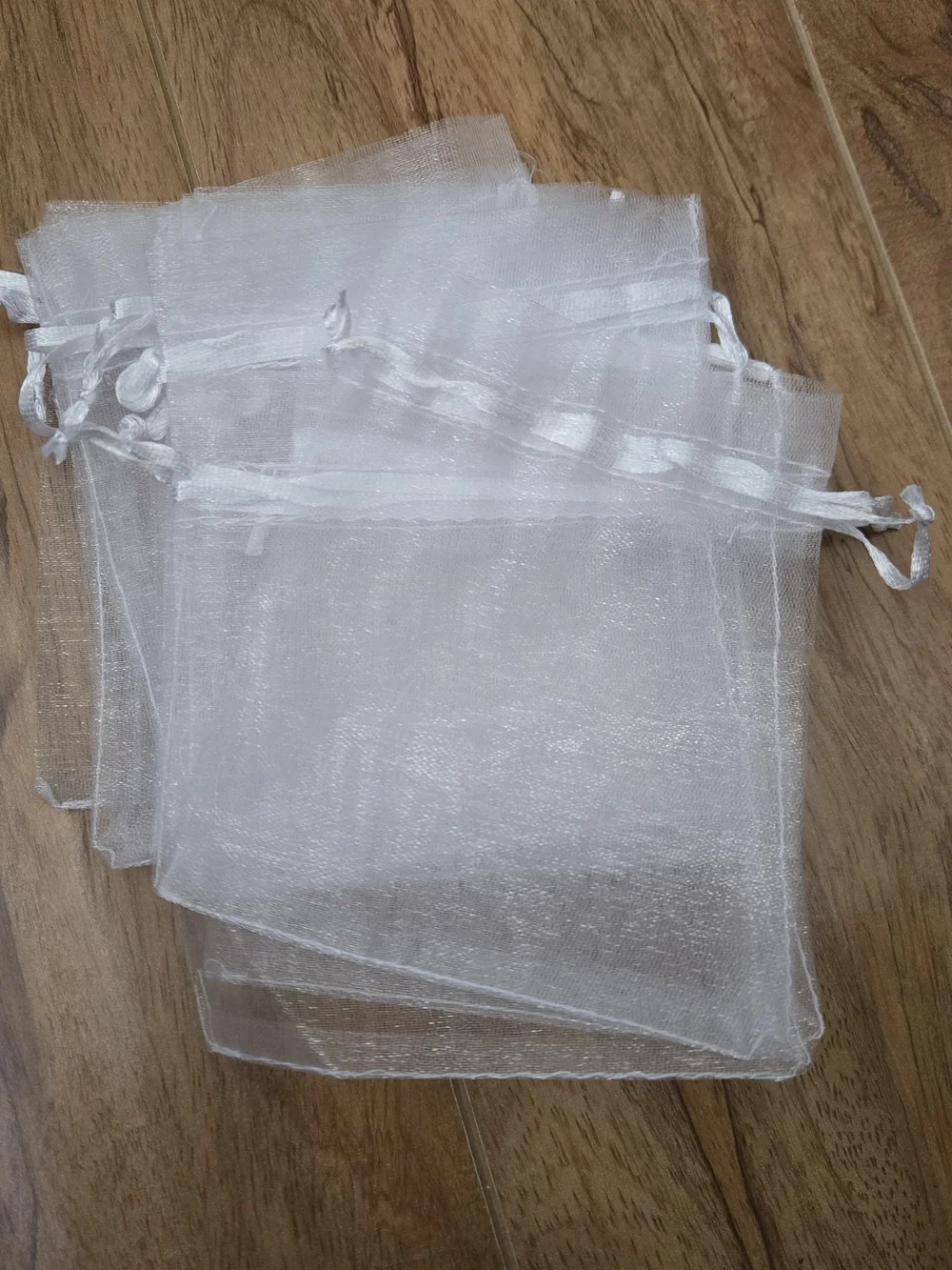 Sheer White Organza Drawstring Favor Bags W/ Tags- Set